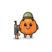 linda mascota de calabaza como soldado vector