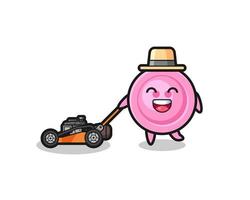 illustration of the clothing button character using lawn mower vector