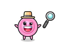 illustration of the clothing button mascot as a detective who manages to solve a case vector