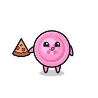 cute clothing button cartoon eating pizza vector