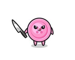 cute clothing button mascot as a psychopath holding a knife vector