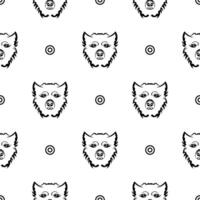 Black-white seamless pattern with a dog's face. Good for clothing and textiles. Vector