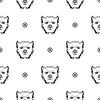 Black-white seamless pattern with a dog's face. Good for clothing and textiles. Vector