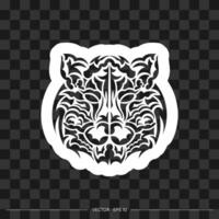 Tiger print in boho style. Polynesian style tiger face. Vector