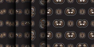 Set of Seamless dark pattern with monograms in the Baroque style. Good for backgrounds and prints. Vector illustration.