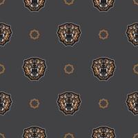 Seamless pattern with tiger face in colored boho style. Polynesian style tiger face. Good for backgrounds, prints, apparel and textiles. Vector illustration.