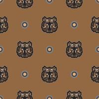 Polynesian style tiger face seamless pattern. Boho tiger face. Good for backgrounds and prints. Vector illustration.