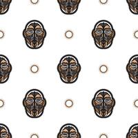 Seamless pattern with tiki mask in Hawaiian style. Good for t-shirt prints, cups, phone cases. Isolated. Vector illustration.