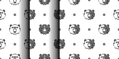 Set of black-white seamless pattern with bear face. Good for backgrounds, prints, apparel and textiles. Vector
