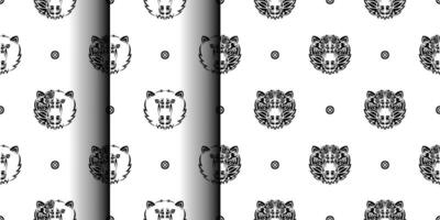Set of black-white seamless pattern with bear face. Good for backgrounds, prints, apparel and textiles. illustration. vector