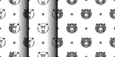 Set of black-white seamless pattern with bear face. Good for backgrounds, prints, apparel and textiles. Vector illustration.