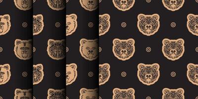 Set Seamless background with BEAR FACE. Suitable for backgrounds, prints, clothing and textiles. illustration. vector