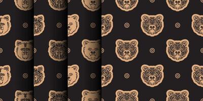 Set Seamless background with BEAR FACE. Suitable for backgrounds, prints, clothing and textiles. Vector illustration.