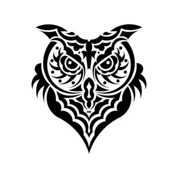 The face of an owl from the Maori patterns. Isolated on white background. Vector illustration.