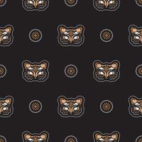 Owl face seamless pattern in boho style. Isolated. Good for clothing and textiles. Vector