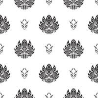 Black-white Seamless pattern with lotuses in Simple style. Good for backgrounds and prints. Vector illustration.