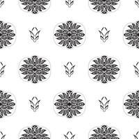 Black-white Seamless pattern with lotuses in Simple style. Good for clothing and textiles. Vector illustration.
