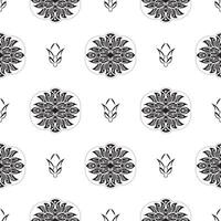 Black-white Seamless pattern with lotuses in Simple style. Good for clothing and textiles. Vector illustration.