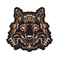 The colored face of a lion, composed of patterns. Tiger head print. For T-shirts, phone cases and cups. Isolated. illustration. vector