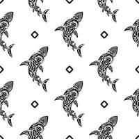 Seamless black and white pattern with sharks. Good for menus, postcards, books, murals and fabrics. Vector illustration.