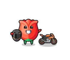 cute rose cartoon as a motorcycle racer vector