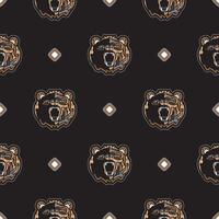 Seamless pattern with BEAR FACE in Simple style. Good for backgrounds and prints. Vector