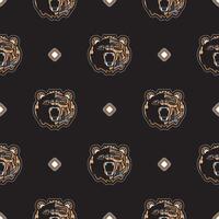 Seamless pattern with BEAR FACE in Simple style. Good for backgrounds and prints. Vector