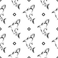 Seamless black and white pattern with sharks. Good for mural wallpaper, fabric, postcards and printing. Vector illustration.