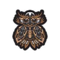 Colored print head of an owl. Hawaii and samoa patterns. Exclusive corporate design. Isolated. Vector