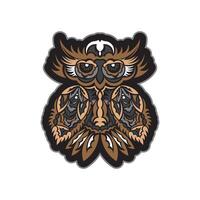 Colored print head of an owl. Hawaii and samoa patterns. Exclusive corporate design. Isolated. Vector