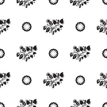 Seamless black and white pattern with flowers and monograms in Simple style. Good for backgrounds and prints. vector