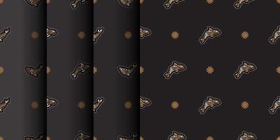 Set of Seamless Dark Pattern with Whales in Simple Style. Good for backgrounds and prints. Vector illustration.