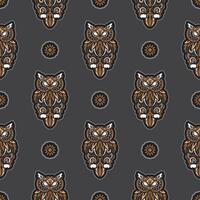 Owls seamless pattern in boho style. Good for backgrounds and prints. Vector