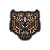 Colored Tiger print in boho style. Polynesian style tiger face. Isolated. Vector illustration.