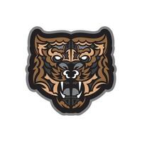 Colored Tiger print in boho style. Polynesian style tiger face. Isolated. Vector illustration.