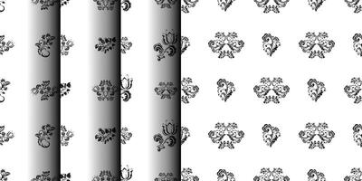 Set of Seamless black and white pattern with flowers and monograms in Simple style. Good for clothing and textiles. vector