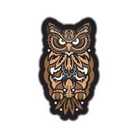 Colored print head of an owl. Hawaii and samoa patterns. Good for t-shirts, phone cases and more. Isolated. Vector