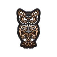 Colored print head of an owl. Polynesia and Maori patterns. Exclusive corporate design. Isolated. Vector