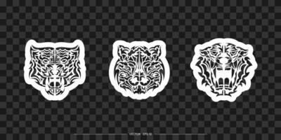 Boho style tiger print set. Polynesian style tiger face. Isolated. Vector illustration.