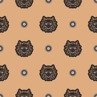 Tiger face seamless pattern in Maori style. Boho tiger face. Good for backgrounds and prints. Vector illustration.