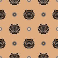 Tiger face seamless pattern in Maori style. Boho tiger face. Good for backgrounds and prints. Vector illustration.