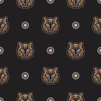 Tiger face seamless pattern in samoan style. Boho tiger face. Good for backgrounds and prints. Vector illustration.