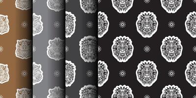 Set of Seamless pattern with a lion's head in a simple style. Good for backgrounds and prints. Vector