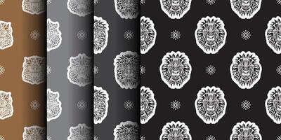 Set of Seamless pattern with a lion's head in a simple style. Good for backgrounds and prints. Vector