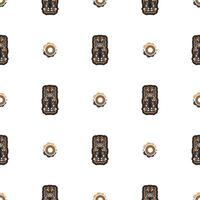 Seamless pattern with mask in the style of Maori or Samoa. Vector