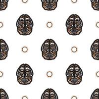 Seamless pattern with tiki mask in the Polynesian style. Good for t-shirt prints, cups, phone cases. Isolated. Vector illustration.