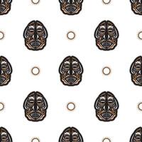 Seamless pattern with tiki mask in the Polynesian style. Good for t-shirt prints, cups, phone cases. Isolated. Vector illustration.