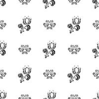 Seamless black and white pattern with flowers and monograms in Simple style. Good for menus, books, murals and fabrics. Vector illustration.