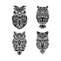 Owl tattoo set in boho style. Good for backgrounds and prints. illustration. vector