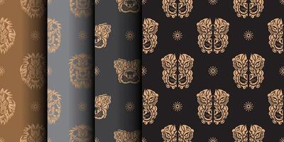 Set of Seamless pattern with a tiger head in a simple style. Good for backgrounds and prints. Vector illustration.